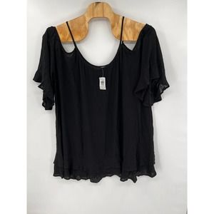 Torrid women's plus size 5 x cold shoulder black ruffle sleeve blouse top NWT
